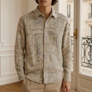 Zara Patterned Beige Button-Up Shirt